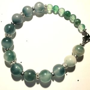 Stretch 6mm and 10mm jade and swarovsky bracelet